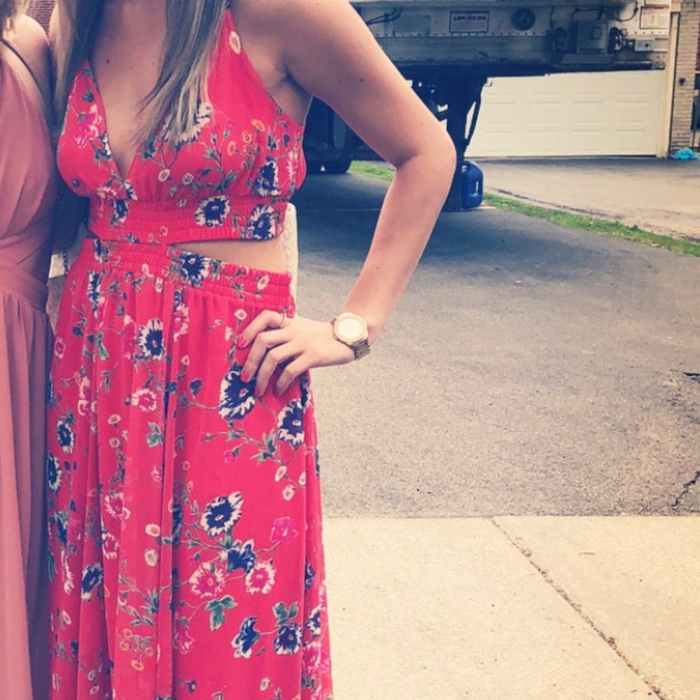 Express Red Floral Maxi Dress